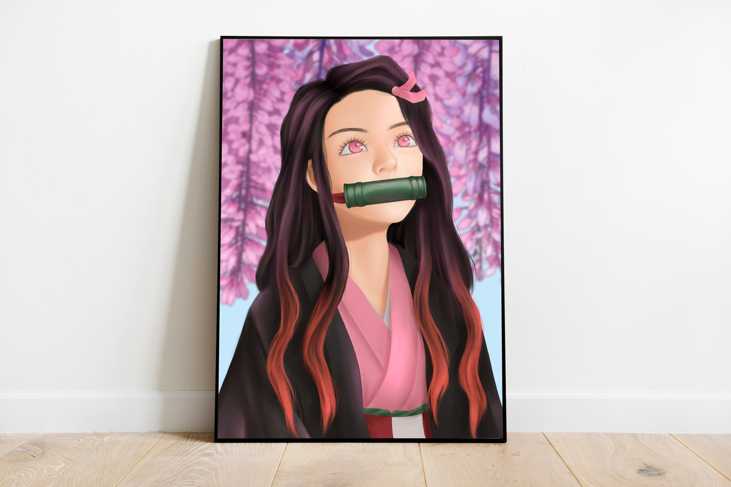 Demon Slayer Nezuko Portrait with Wisteria Flowers *MADE TO ORDER*