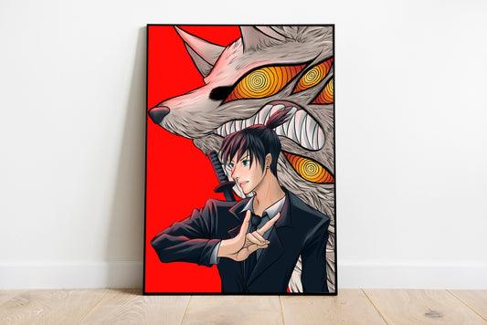 Chainsaw Devil Hunter and Demon Wolf Art Print *MADE TO ORDER*