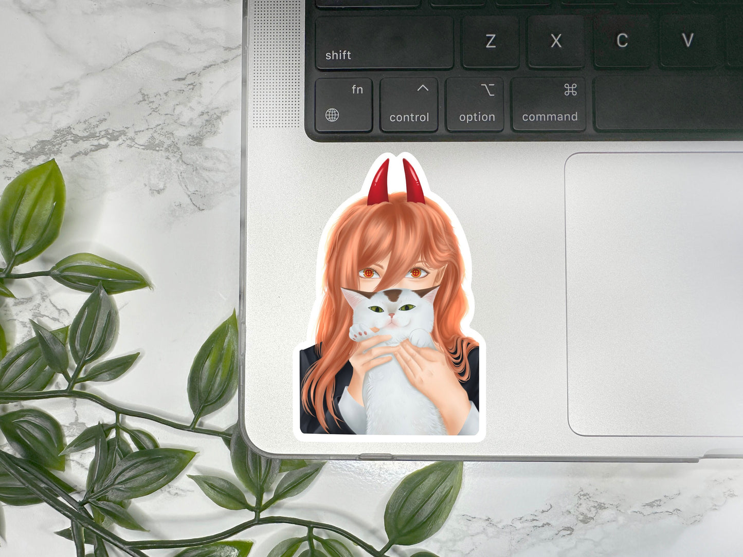 Chainsaw Devil Hunter Girl Portrait with Cat Anime Sticker / Matte Waterproof / Laptop Decal