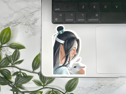 Realistic Lan Wangji with Rabbit Sticker / Modaozushi /The Untamed / Grandmaster of Demonic Cultivation / Laptop Decal